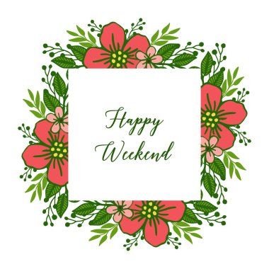 Stil soyut yaprak çelenk çerçeve, süslü kart mutlu hafta sonu için. Vektör
