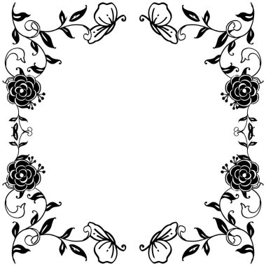 Siyah beyaz çiçek çerçeve silueti, kart süs duvar kağıdı. Vektör