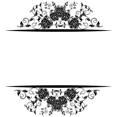 Siyah beyaz çiçek çerçeve silueti, kart süs duvar kağıdı. Vektör