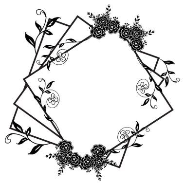Siyah beyaz desen, dekorasyon çiçek çerçeve ile, vintage kartlar, afiş, posterler için. Vektör