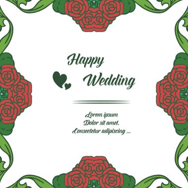 Şablon davet kartları mutlu düğün benzersiz, özellik elemanı çiçek çerçeve, beyaz bir zemin üzerinde izole. Vektör