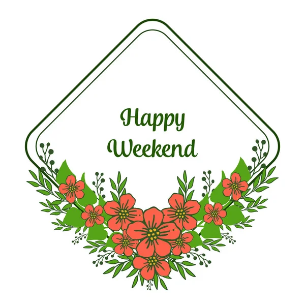 Davet kartı mutlu hafta sonu tasarımı için, turuncu çiçek çerçeve sanat ile beyaz fon üzerinde Çizgi sanat. Vektör