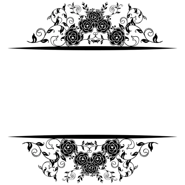 Silueta rámečku černého bílého květu, ozdobná Tapeta karty. Vektorové — Stockový vektor