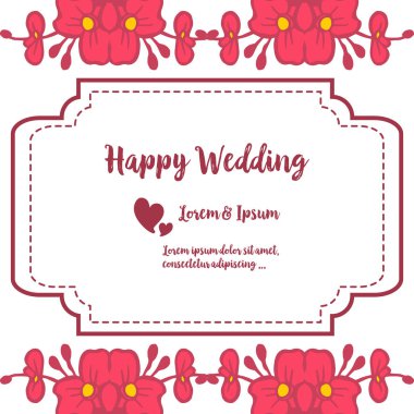 Güzel çerçeve çeşitli şekli, mutlu düğün, kart tasarımı yazı. Vektör