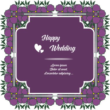 Mutlu düğün için davet şablonu Çiçek, beyaz bir zemin üzerinde izole vintage çerçeve. Vektör