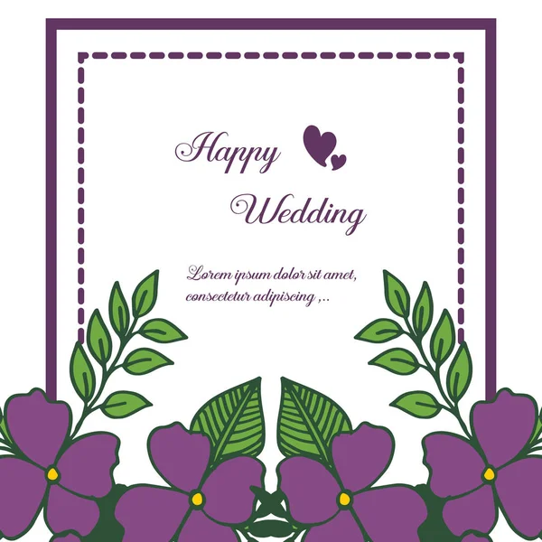 Moldura de flor colorida com folhas de ramos, modelo de design de casamento feliz. Vetor — Vetor de Stock