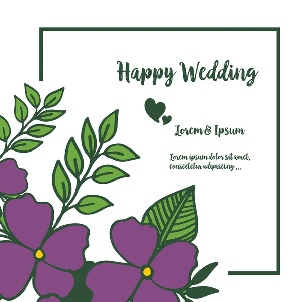 Colorful flower frame with branches leaf, design template of happy wedding. Vector — Stock Vector