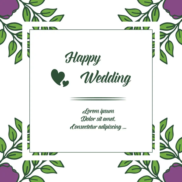 Colorful flower frame with branches leaf, design template of happy wedding. Vector — Stock Vector