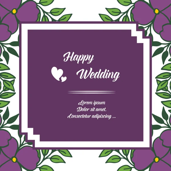 Marco cuadrado con flores de flor de dibujo, aislado en un blanco, letras de diseño de la boda feliz. Vector — Vector de stock