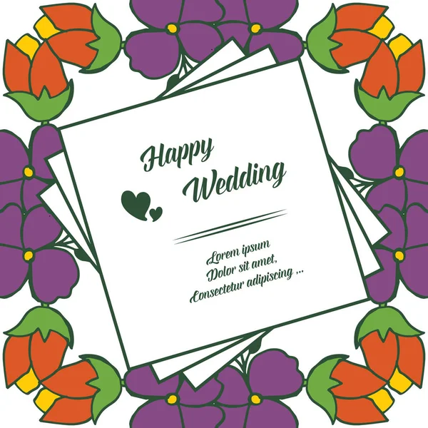 Motif art sans couture de cadre de fleur, lettrage de mariage heureux pour carte d'invitation, carte de vœux. Vecteur — Image vectorielle