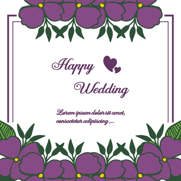Design romântico com desenho bonito quadro de flores, forma única de casamento feliz cartão. Vetor — Vetor de Stock