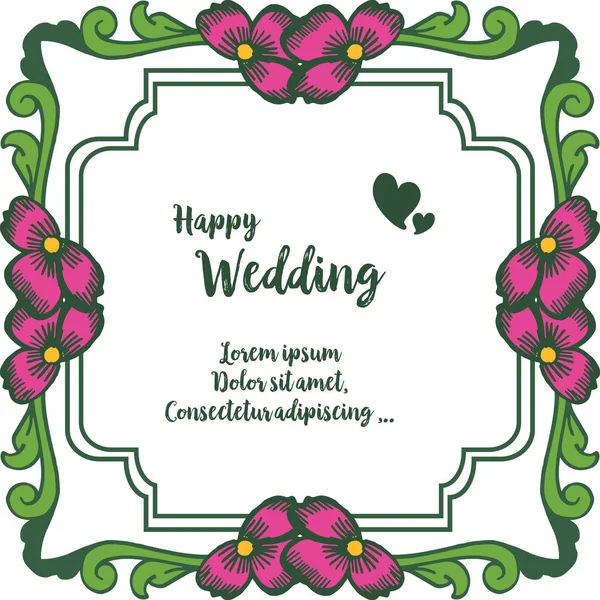 Happy Wedding kort eller inbjudan med abstrakt blommig bakgrund, elegant mönster med blommor. Vektor — Stock vektor
