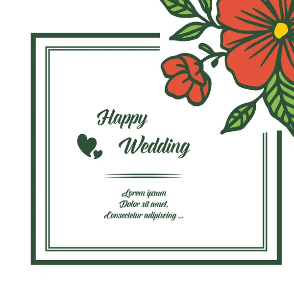 Tarjeta de diseño feliz boda, hermoso marco floral, adorno único y elegante. Vector — Vector de stock