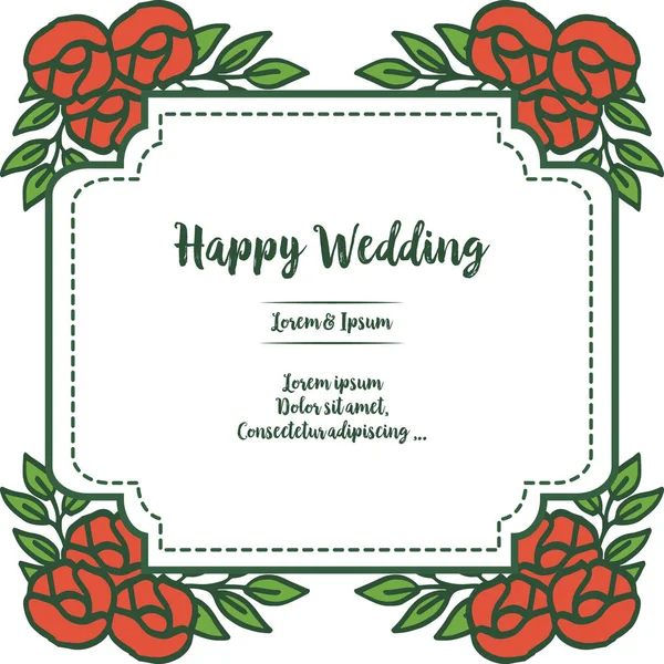 Tarjeta de diseño feliz boda, hermoso marco floral, adorno único y elegante. Vector — Vector de stock