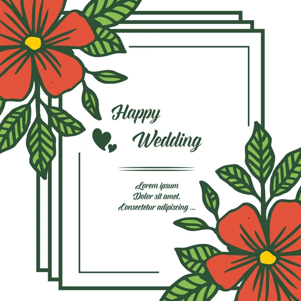 Tarjeta de diseño feliz boda, hermoso marco floral, adorno único y elegante. Vector — Vector de stock