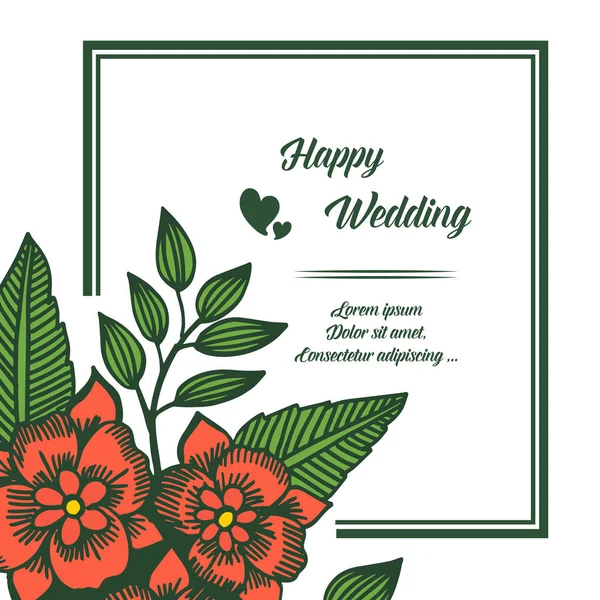 美しいリースフレーム、ヴィンテージスタイル、幸せな結婚式のカード。ベクトル — ストックベクタ
