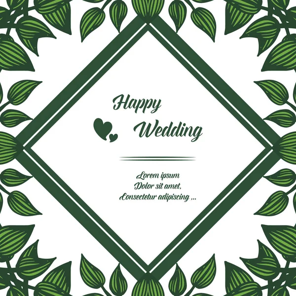 Sjabloon van Happy Wedding, unieke frame, decoratie bloemen en bladeren. Vector — Stockvector