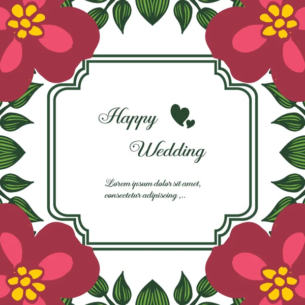 Set abstract pattern flower frame, design of card happy wedding. Vector — Stock Vector