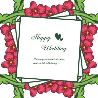 Güzel desen çerçeve, zarif çiçekler ve yaprakları ile, mutlu düğün yazı, kart şekli için. Vektör