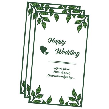 Romantik kart, mutlu düğün, güzel çiçek çerçeve yazı ile. Vektör