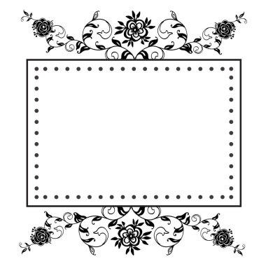 Çiçek çerçeve kalabalık siyah beyaz, tebrik kartı şablonu. Vektör