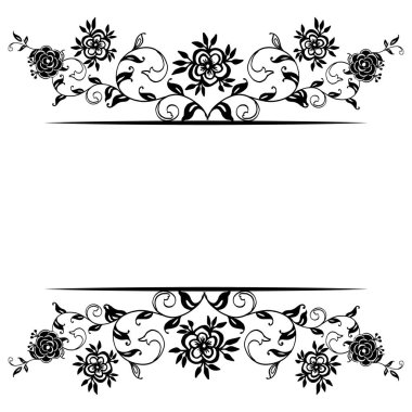 Çiçek çerçeve kalabalık siyah beyaz, tebrik kartı şablonu. Vektör