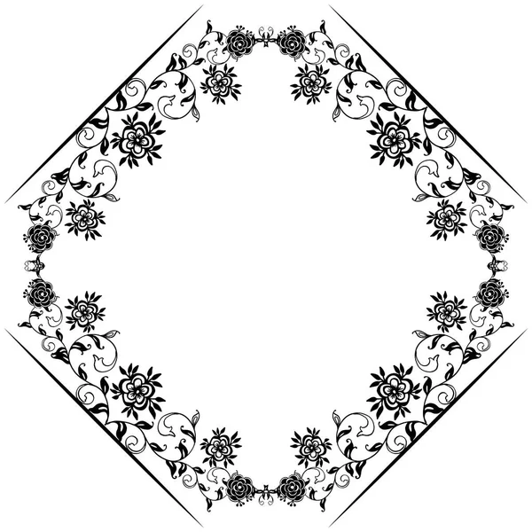 Folla bianco nero di cornice floreale, modello di biglietto di auguri. Vettore — Vettoriale Stock