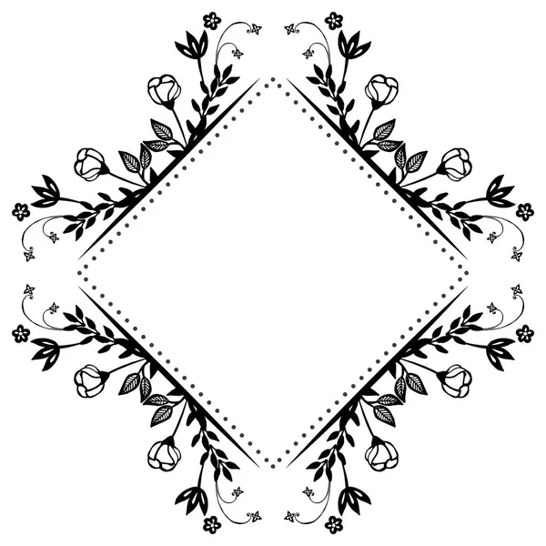 Elégant cadre de fleurs blanches noires, ornement de carte de vœux. Vecteur — Image vectorielle
