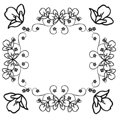 Dikişsiz siyah ve beyaz, soyut yaprak çelenk çerçeve kenarlığı. Vektör