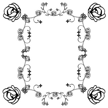 Dikişsiz siyah ve beyaz, soyut yaprak çelenk çerçeve kenarlığı. Vektör