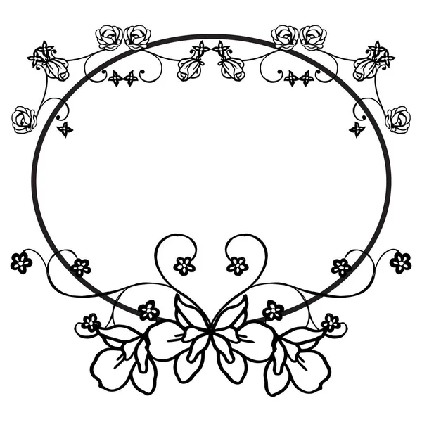 Motif design sketch of flower frame, with color black white, for beauty of card. Vector — Stock Vector