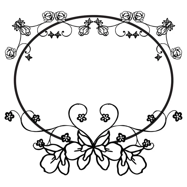 Motif design sketch of flower frame, with color black white, for beauty of card. Vector — Stock Vector