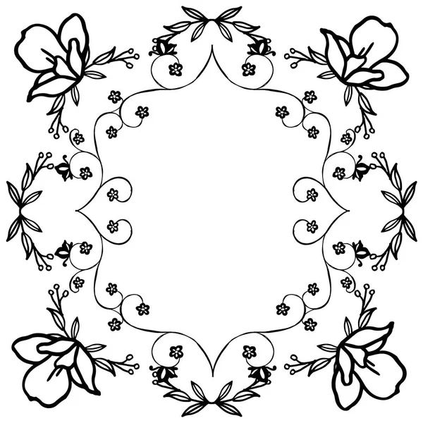 Borde de marco de corona de hoja abstracta, blanco y negro sin costuras. Vector — Vector de stock