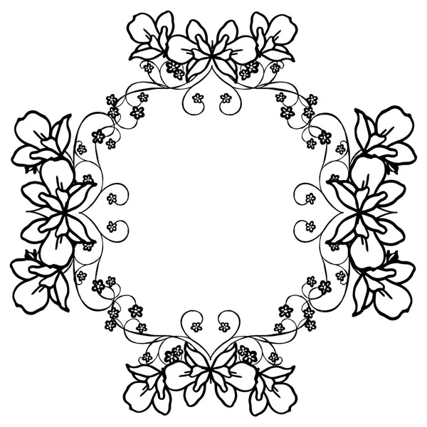 Borde de marco de corona de hoja abstracta, blanco y negro sin costuras. Vector — Vector de stock
