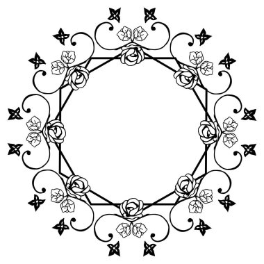 Beyaz arka plan üzerinde siyah çizgi sanat, çiçek çerçeve zarif çizim, çeşitli kart dokusu için. Vektör