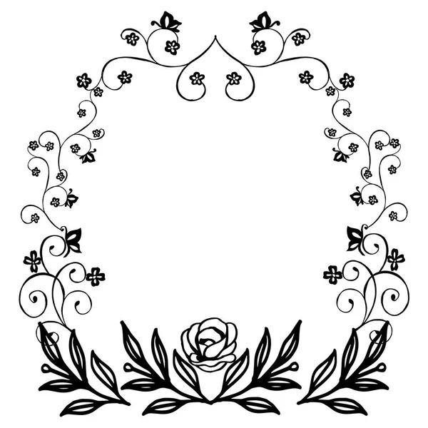 Black line art on white background, drawing of flower frame elegant, for texture of various card. Vector — Stock Vector