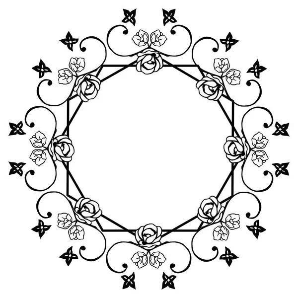 Black line art on white background, drawing of flower frame elegant, for texture of various card. Vector