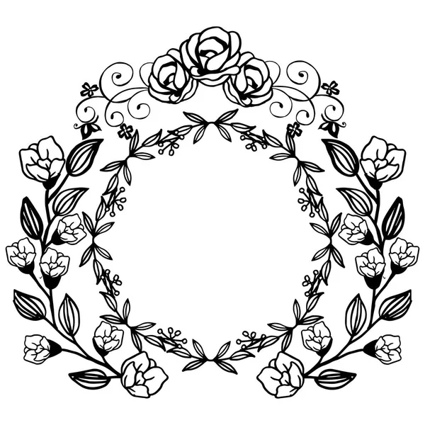 Decoración de la tarjeta de felicitación, con borde lindo marco de flores en colores blanco y negro. Vector — Vector de stock