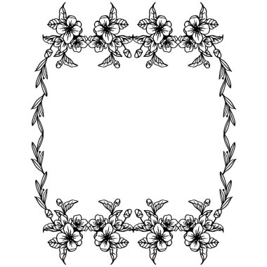 Süs yaprağı çiçek çerçeve, siyah ve beyaz renklerde. Vektör