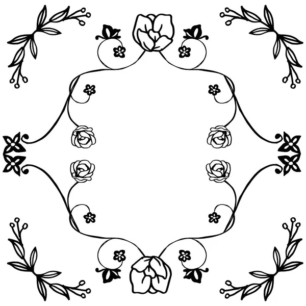 Davet kartı, tebrik kartı, çiçek çerçevesi siyah beyaz, beyaz arka plan üzerinde izole için tasarım öğesi. Vektör