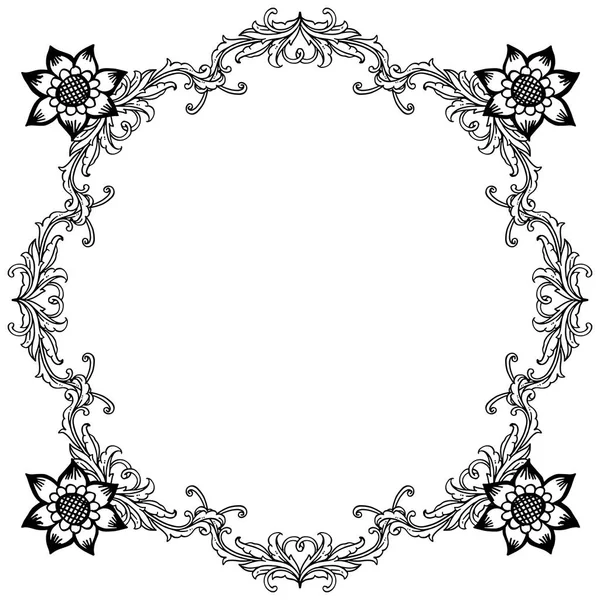 Ornamental leaf floral frame, in black and white colors. Vector — Stock Vector