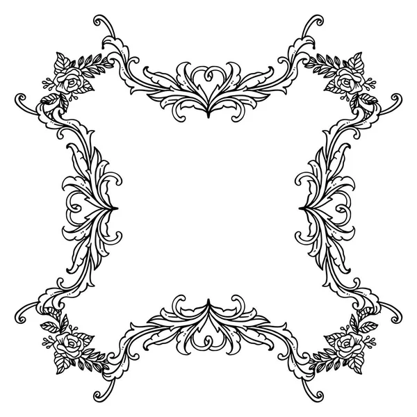 Süs yaprağı çiçek çerçeve, siyah ve beyaz renklerde. Vektör