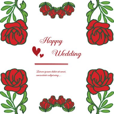 Mutlu düğün tebrik kartı, grafik tasarım çiçek çerçeve. Vektör