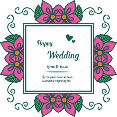 Zarif çelenk çerçeve, çeşitli kart tasarımı ile mutlu düğün çeşitli stil yazı. Vektör
