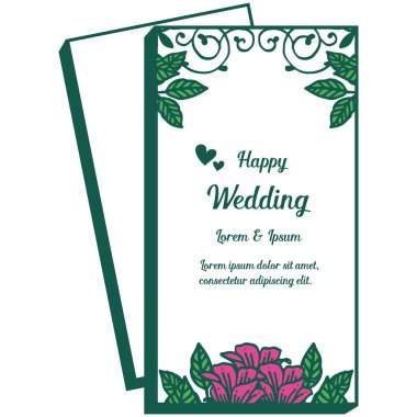Çelenk çerçeve, stil zarif, davet kartı, tebrik kartı için mutlu düğün yazı. Vektör