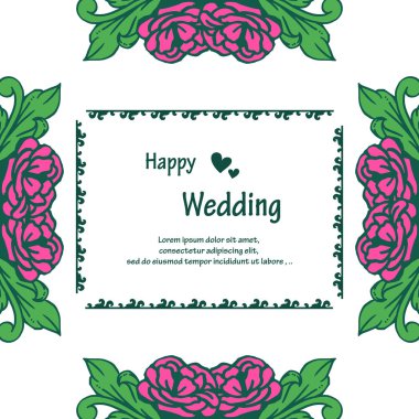 Zarif çelenk çerçeve, çeşitli kart tasarımı ile mutlu düğün çeşitli stil yazı. Vektör