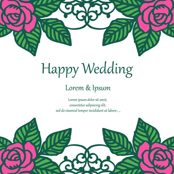 Vintage çiçek çerçeve, kart mutlu düğün dekorasyonu için, beyaz bir zemin üzerinde izole. Vektör