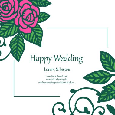 Dekorasyon çelenk çerçeve, mutlu düğün beyaz, tebrik kartı izole. Vektör