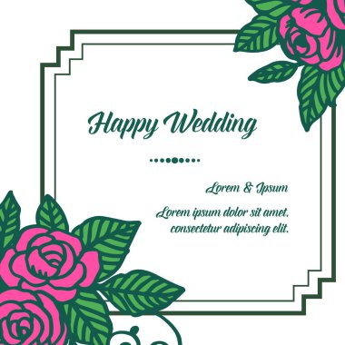 Dekorasyon çelenk çerçeve, mutlu düğün beyaz, tebrik kartı izole. Vektör