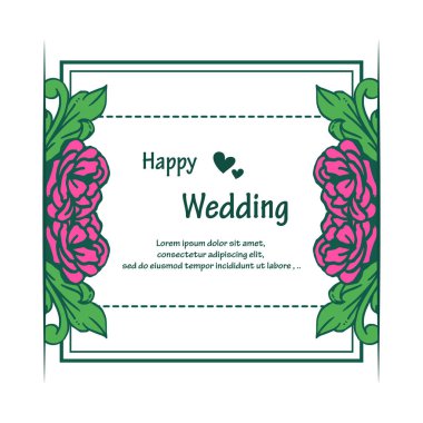 Tasarım çerçevesi, süs zarif çiçekler, tebrik kartı mutlu düğün için. Vektör